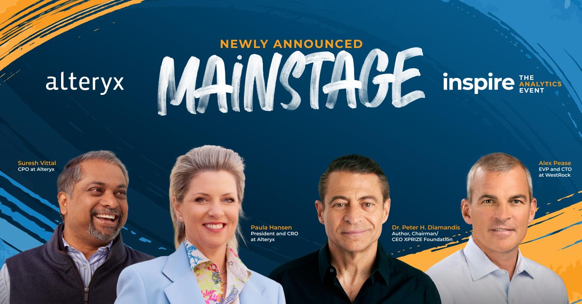 NEWS: Alteryx announced the speaker lineup for #AlteryxInspire, Las Vegas, May 13-16. Bringing together thousands of global attendees, Inspire will be headlined by @PeterDiamandis, one of Fortune’s “World’s 50 Greatest Leaders”!
 
Read press release: ow.ly/thnW30sBANr