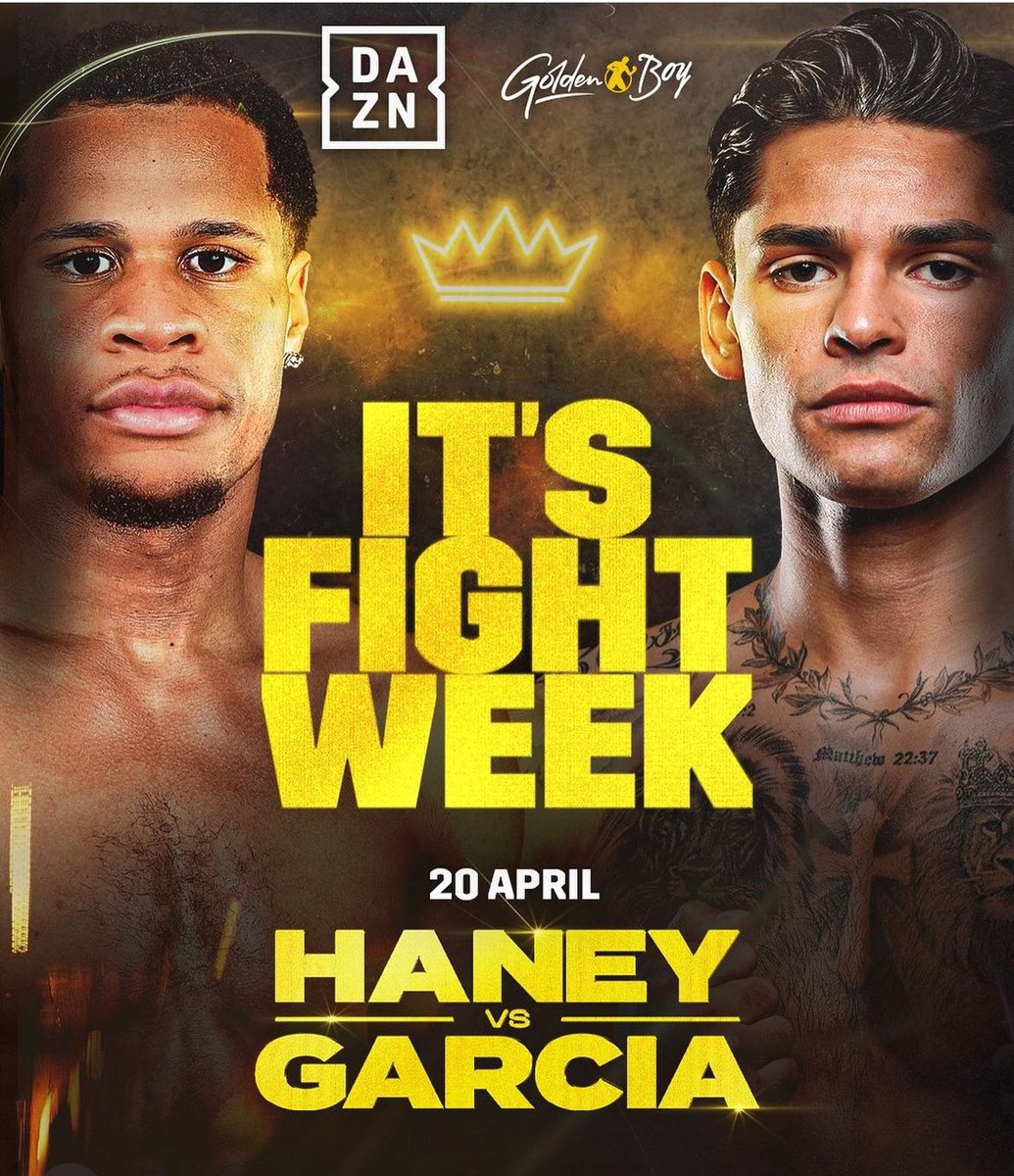 Fight Week! @Realdevinhaney vs @RyanGarcia Let’s GO! #HaneyGarcia #Boxing