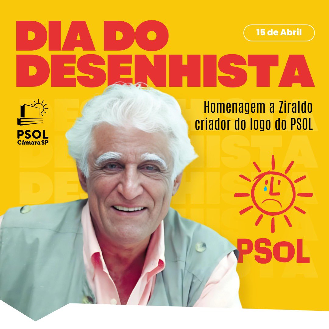 psolcamarasp's tweet photo. No dia do desenhista, homenageamos o criador do logo do PSOL, o eterno Ziraldo! 💛 https://t.co/3g5IFcWRgL