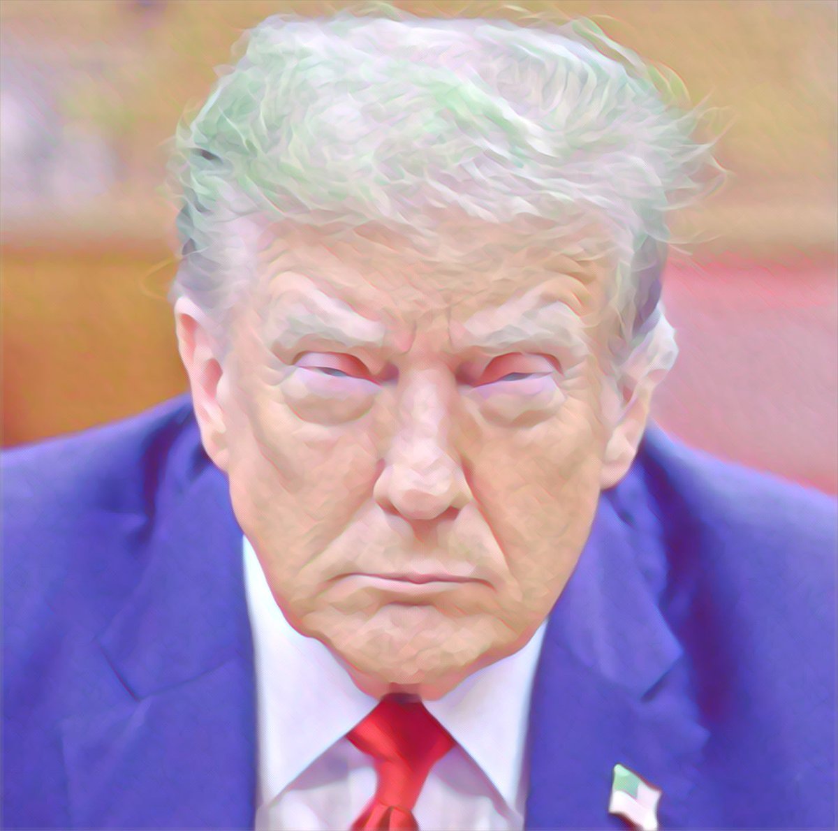 Here is a stylized photo from the first day of criminal trial of Donald Trump. Here you see a massively compromised individual. Here is an indicted felon who a significant percentage of Americans want as their leader. No way!
#SleepyDonald 
#LowEnergyTrump 
#TheNodFather