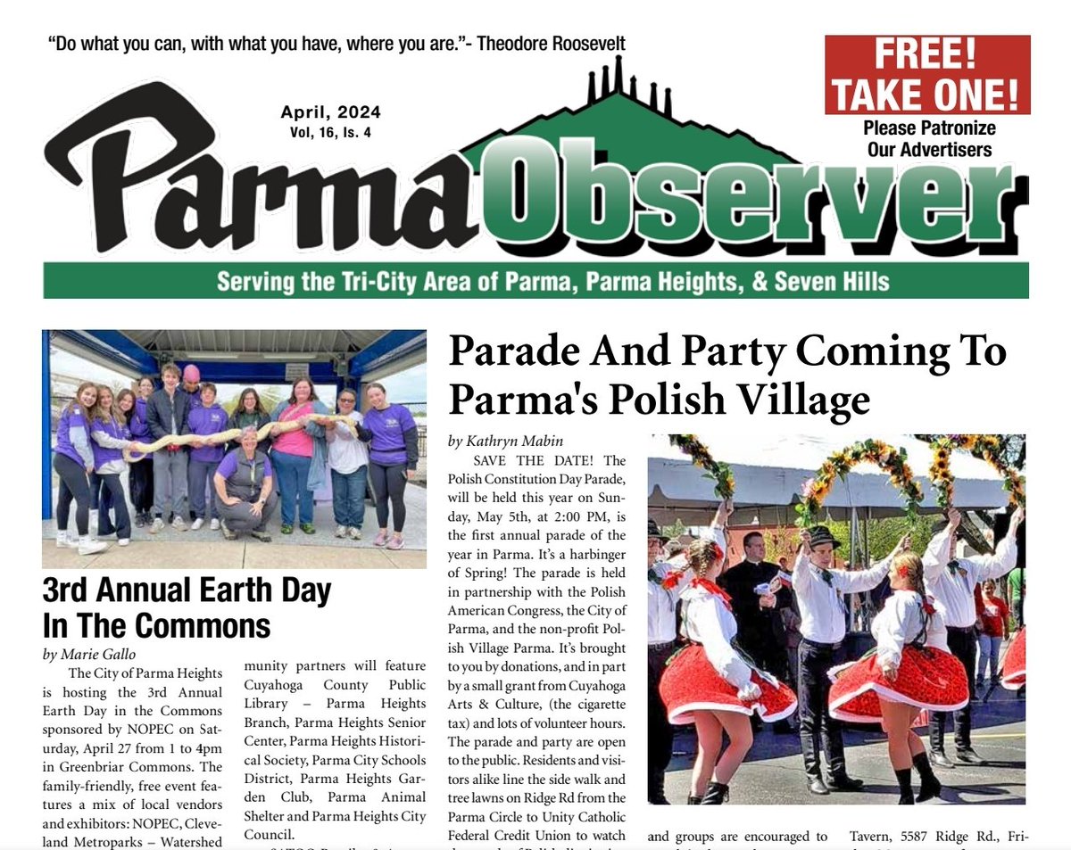 ParmaObserver's tweet image. NOW AVAILABLE: The April 2024 issue of the Parma Observer is out now and is available online! 🌧 🇺🇸🇺🇦
media.parmaobserver.com/issue_pdfs/Par…