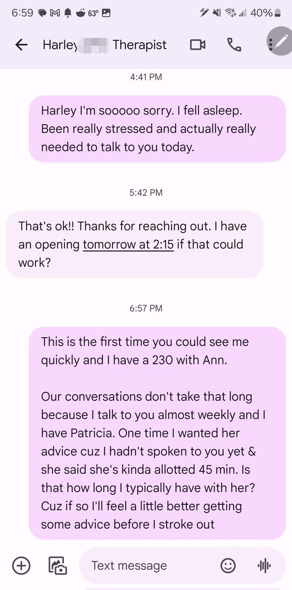 NarctheNarc's tweet photo. Message exchange just now with my therapist. 

This is what emotional &amp; psychological #abuse will do to you. So many days I wish I would die. But deep down there's still a little bit of fight. 

#childabuse #workbully #bully #narcissist #trauma #PTSD @NIMHgov  @MentalHealthAm https://t.co/0l4sVddN7j