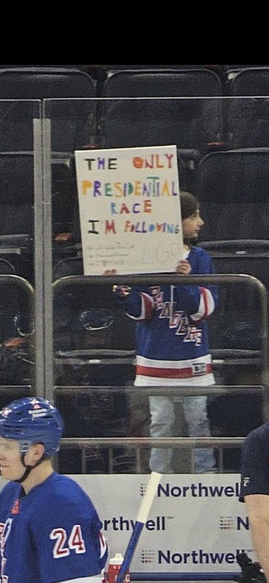 RangersAllie's tweet photo. This kid knows what’s really important for America! #NYR 🇺🇸 🗽 https://t.co/VCtpKC9WPR