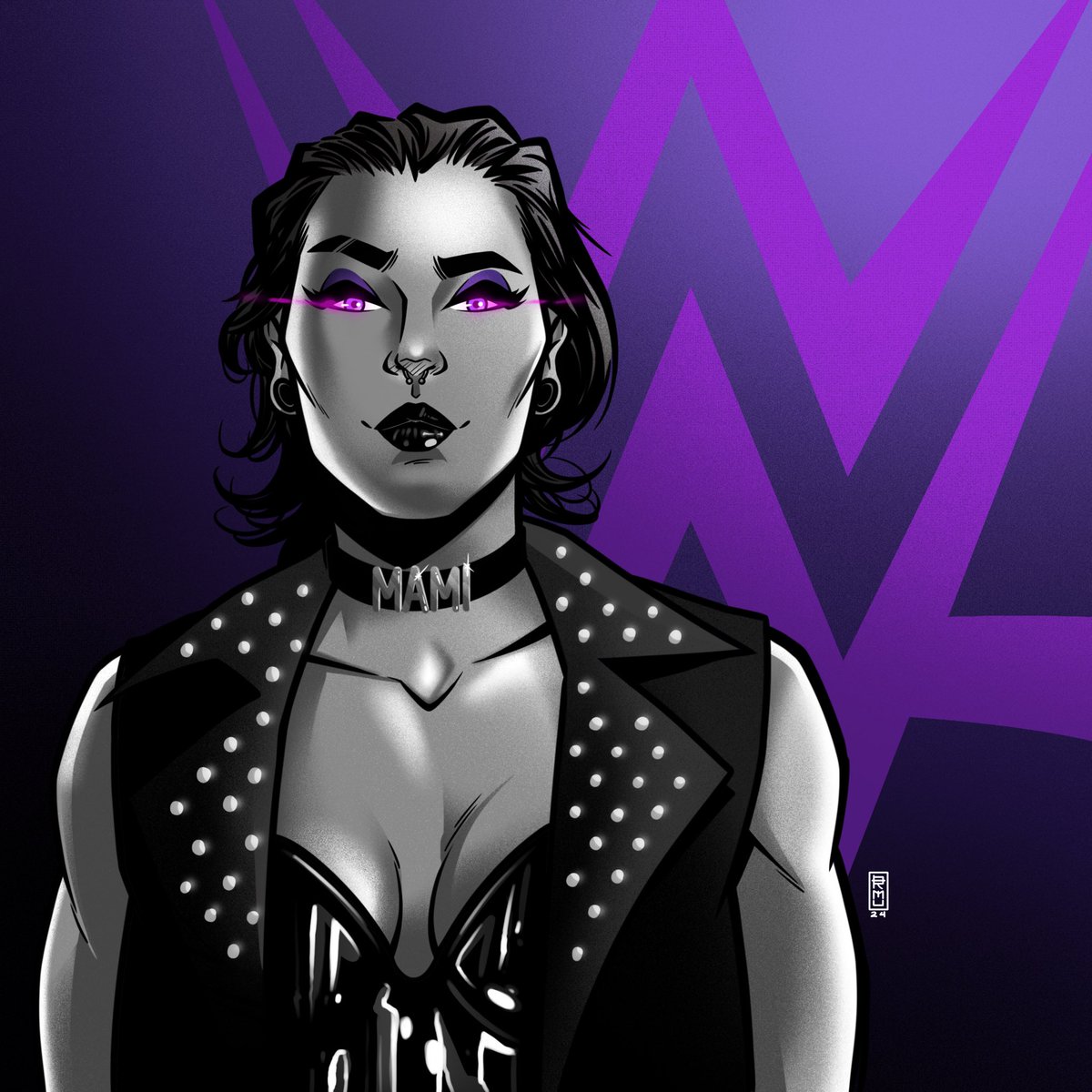roymorales_56's tweet photo. @RheaRipley_WWE #rhearipley #wwe #wrestlemania #mami #illustration #digital #brushes #blackandwhite #purple #fanart #wrestling #drawing https://t.co/6YIb4BLR0K