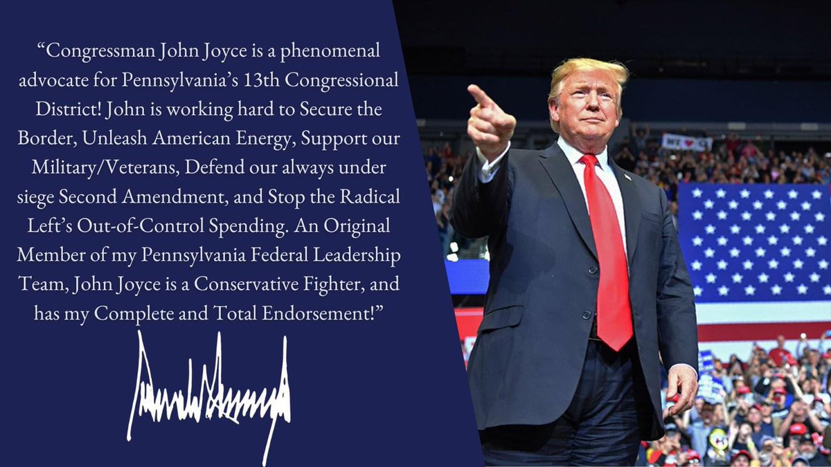 Proud to have the endorsement of President Donald J. Trump! It's time to win Pennsylvania and win back the White House!