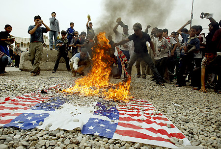 One of the most burnt if not the most burned flag in the world. From Haiti and Yemen to Pakistan and Iraq, the US flag is viewed by the oppressed everywhere as a symbol of imperialism and colonialism.