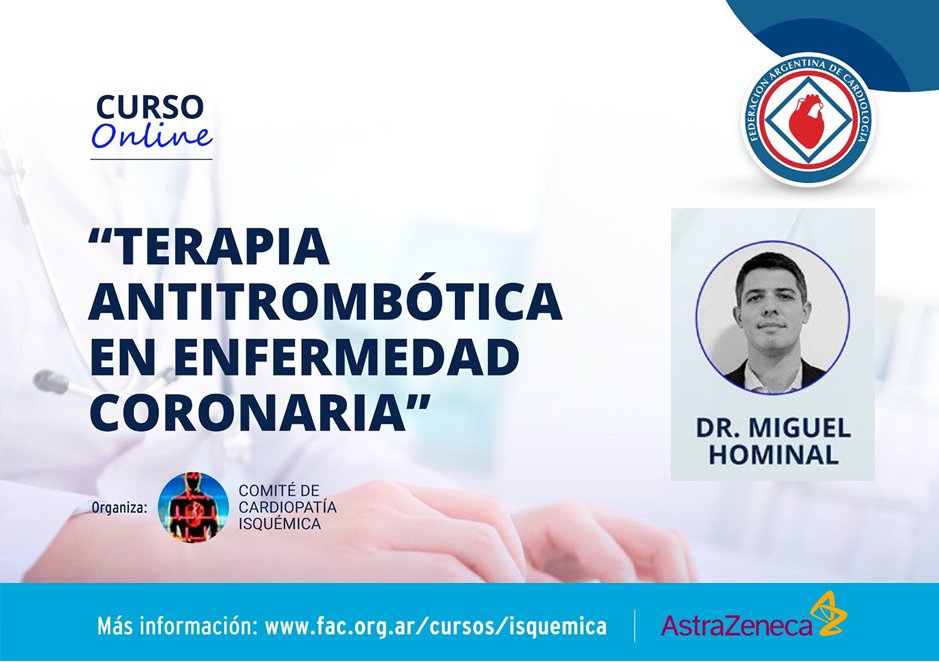 📣No te pierdas la última clase del CURSO ONLINE 💻de TERAPIA ANTITROMBOTICA EN ENFERMEDAD CORONARIA 💊 🗣️@miguelhominal 📌 'Antiagregantes en poblaciones especiales' @ComunidadFAC + info 👉 fac.org.ar/cursos/isquemi…