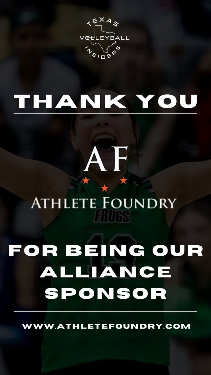 Texas Volleyball Insiders would like to thank our Alliance Corporate Sponsor, Athlete Foundry, for their support in helping us grow our platform providing additional exposure to our well-deserved female athletes. Only the best!! athletefoundry.com