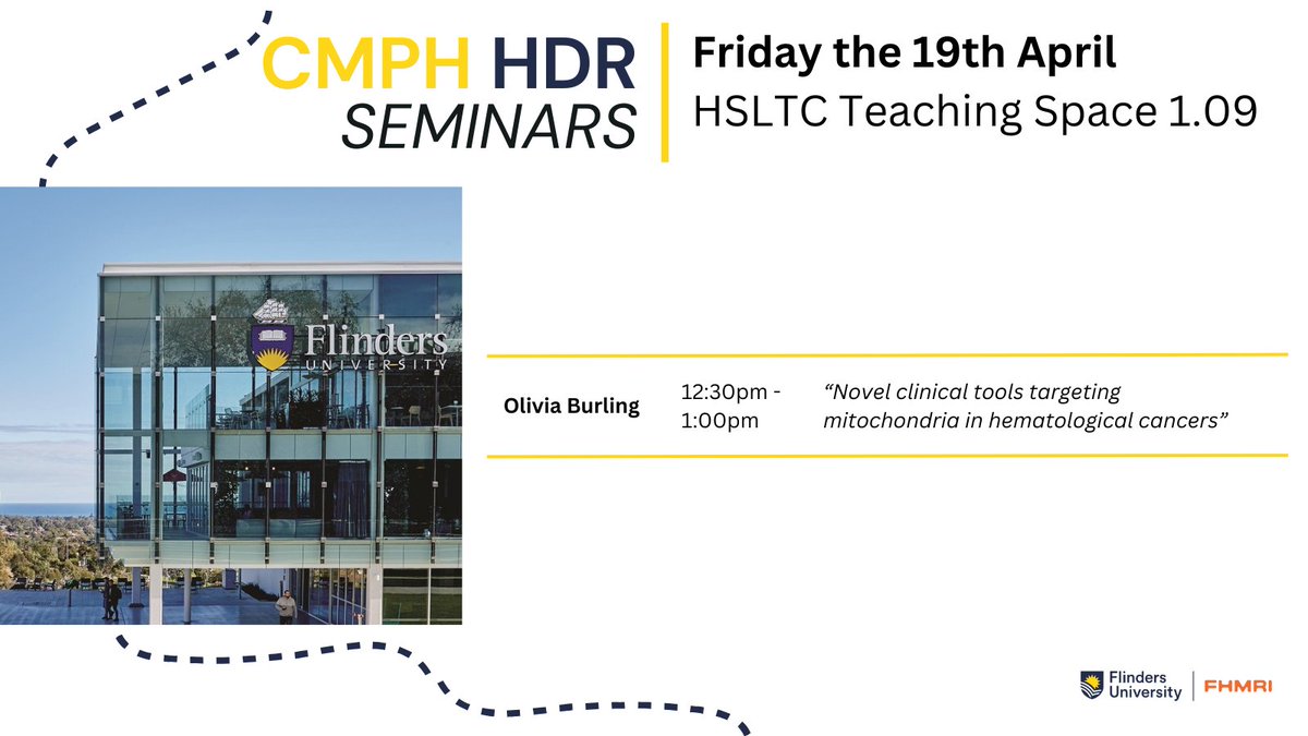 HDR Milestone Seminars on Fridays only! Join us this week to hear about some great cancer research #CancerResearch #HDR #FlindersHMRI