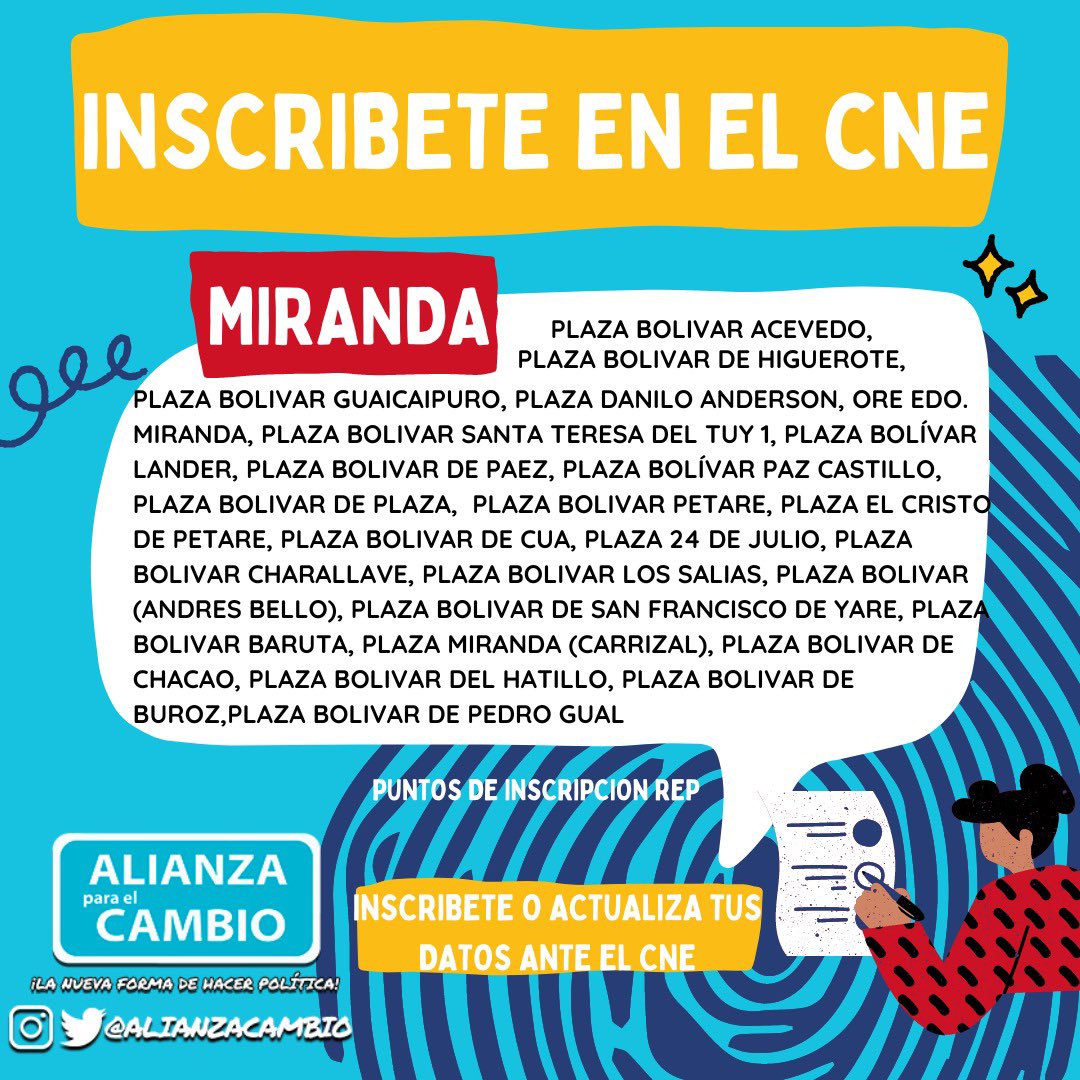 REGIÓN CAPITAL! 
¡INSCRÍBETE Y ACTUALIZA TUS DATOS ANTE EL CNE! 

Conoce los Puntos Habilitados por el <a href="/CNEesVenezuela/">CNEVenezuela</a> para el Registro Electoral Permanente. Estarán funcionando desde las 8:30AM hasta las 3:30PM. 📌IMPORTANTE! Tienes hasta MAÑANA 16 de Abril. 

¡RUMBO AL #28J!
