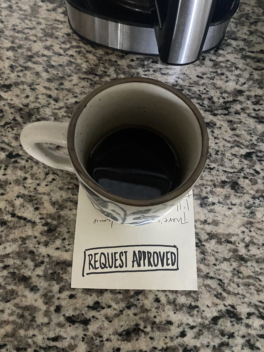 kyrafry's tweet photo. marriage is @hayden_zelem noticing my annoying habit of putting my leftover coffee on the counter “in case” i want to drink it in the afternoon (i never do). so today i tried to be funny. turns out he’s funnier 🙃😂 https://t.co/lY53oeicvA