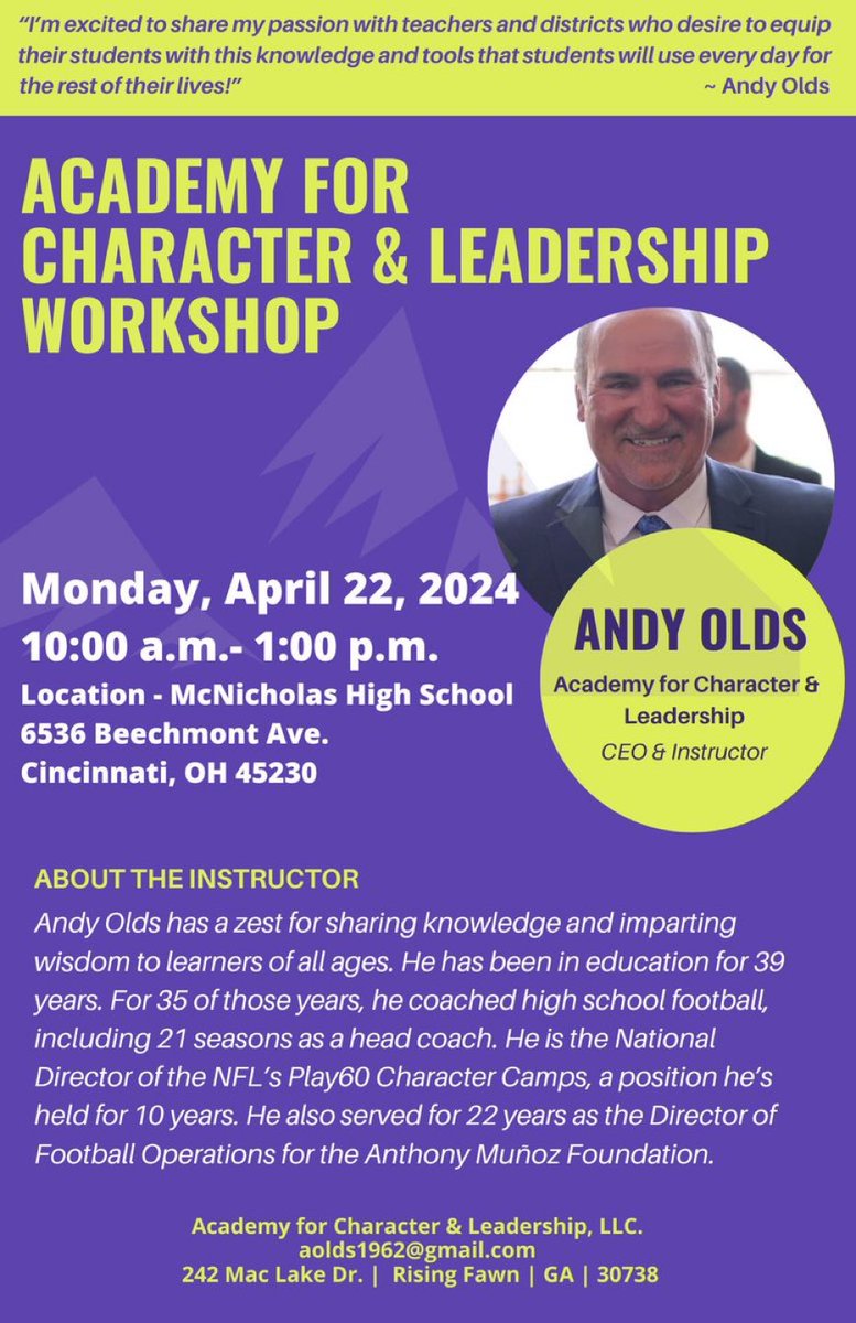 ATTENTION all my friends in the world of Character & Leadership Development! We are 1 week out from our @McNicholasHS Workshop. Thanks to McNick, this is a FREE event! We will be focusing on “Live Lab” activities for the majority of this event! Be ready to move!! #mypassion!