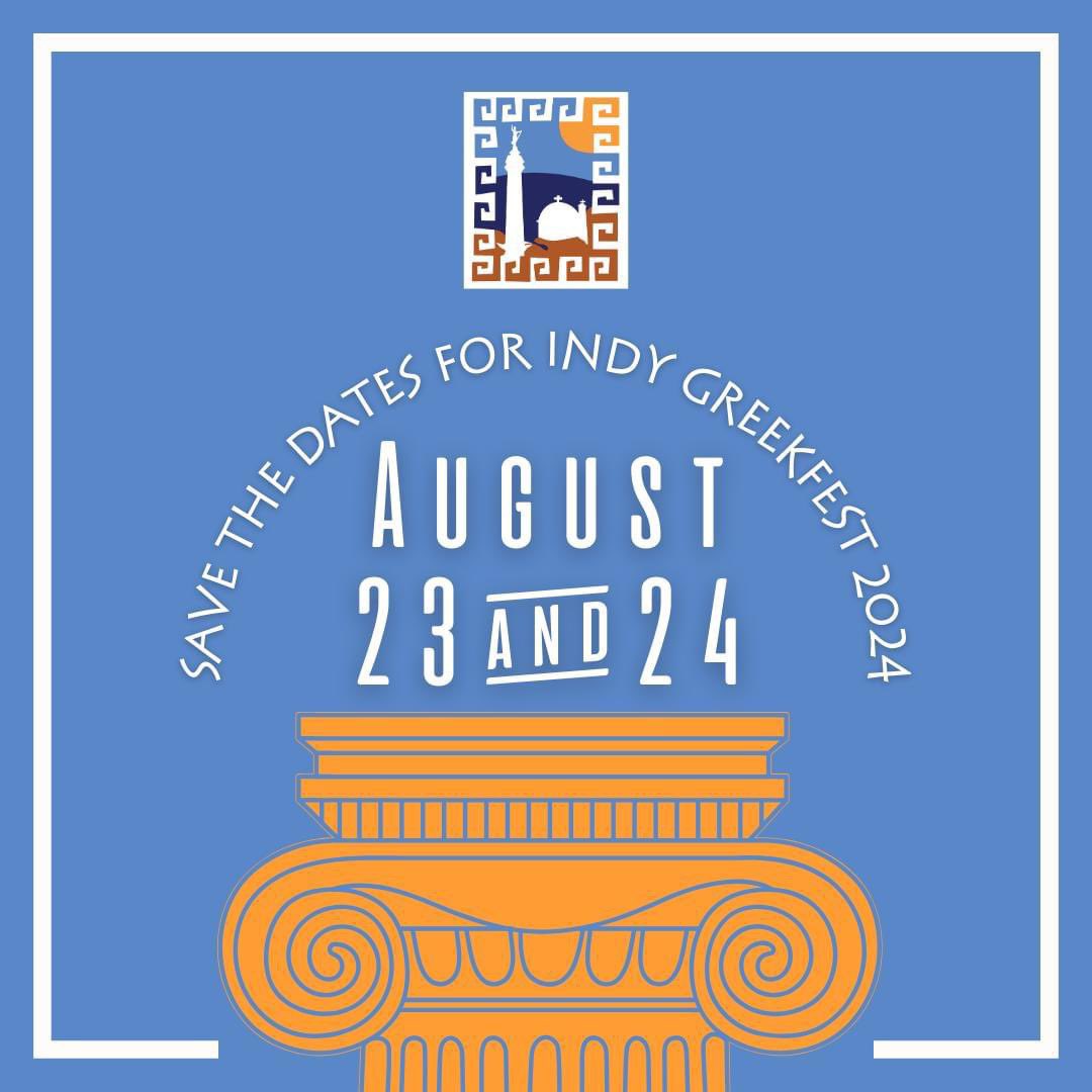 IndyGreekFest's tweet photo. 🇬🇷 We're back! 🇬🇷

Save the Dates for #IndyGreekFest 2024! One of Central Indiana's Oldest and Largest Ethnic Festivals! 

💙 Friday, August 23
🤍 Saturday, August 24 https://t.co/Y0CwA5NSIs