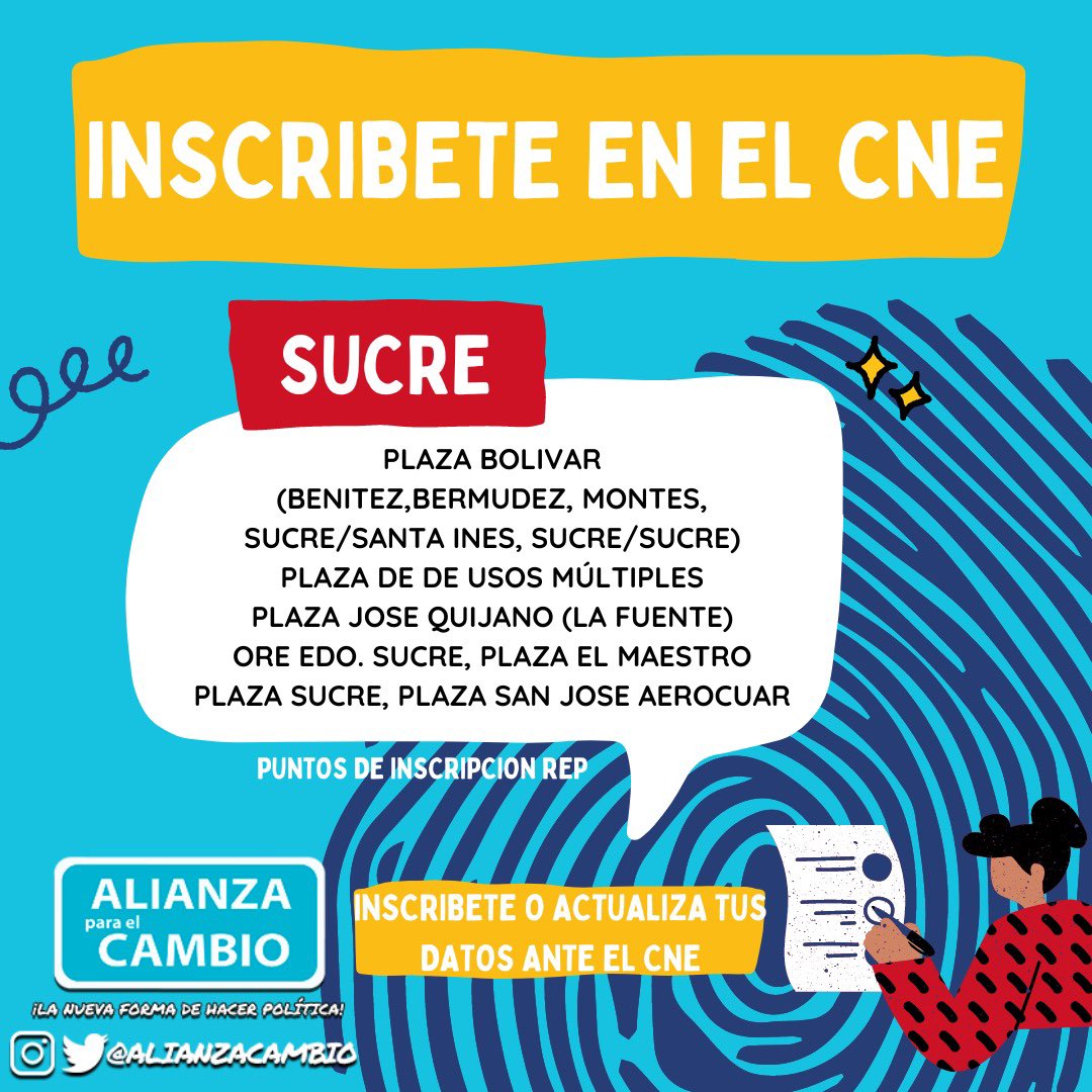 REGIÓN ORIENTAL! 
¡INSCRÍBETE Y ACTUALIZA TUS DATOS ANTE EL CNE! 

Conoce los Puntos Habilitados por el <a href="/CNEesVenezuela/">CNEVenezuela</a> para el Registro Electoral Permanente. Estarán funcionando desde las 8:30AM hasta las 3:30PM. 📌IMPORTANTE! Tienes hasta MAÑANA 16 de Abril. 

¡RUMBO AL #28J!