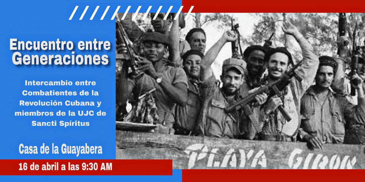 Este 16 de abril la epopeya gloriosa de #GironVictorioso nos reuniremos jóvenes y combatientes para seguir construyendo futuro. 
#SanctipíritusEnMarcha <a href="/DiazCanelB/">Miguel Díaz-Canel Bermúdez</a>  <a href="/MeyvisEstevezE/">Meyvis Estevez Echevarría</a>  <a href="/DeivyPrezMartn1/">Deivy Pérez Martín</a> <a href="/UJCdeCuba/">UJC de Cuba</a>