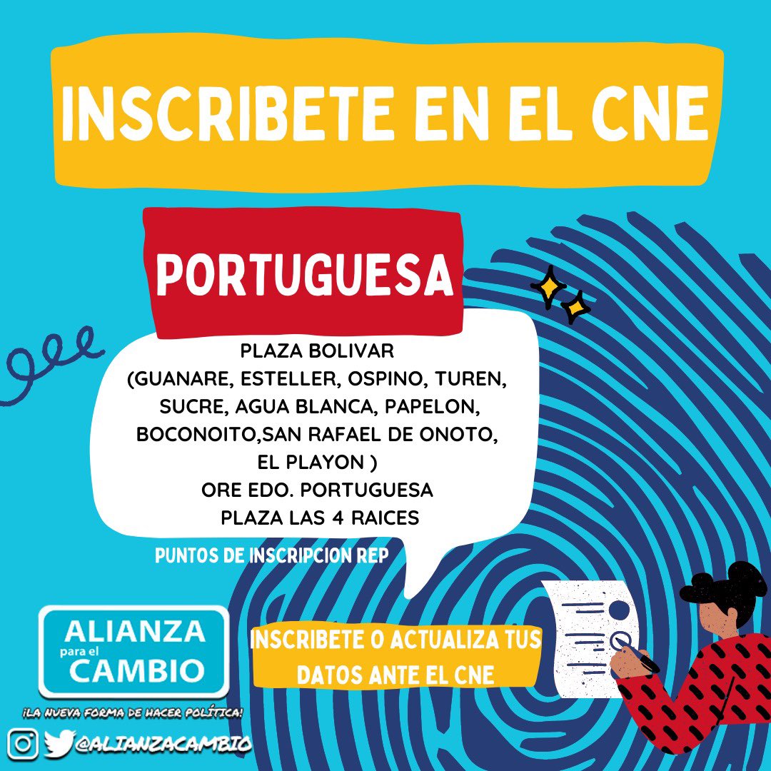 REGIÓN LLANOS OCCIDENTALES! 
¡INSCRÍBETE Y ACTUALIZA TUS DATOS ANTE EL CNE! 

Conoce los Puntos Habilitados por el <a href="/CNEesVenezuela/">CNEVenezuela</a> para el Registro Electoral Permanente. Estarán funcionando desde las 8:30AM hasta las 3:30PM. 📌Tienes hasta MAÑANA 16 de Abril. 

¡RUMBO AL #28J!