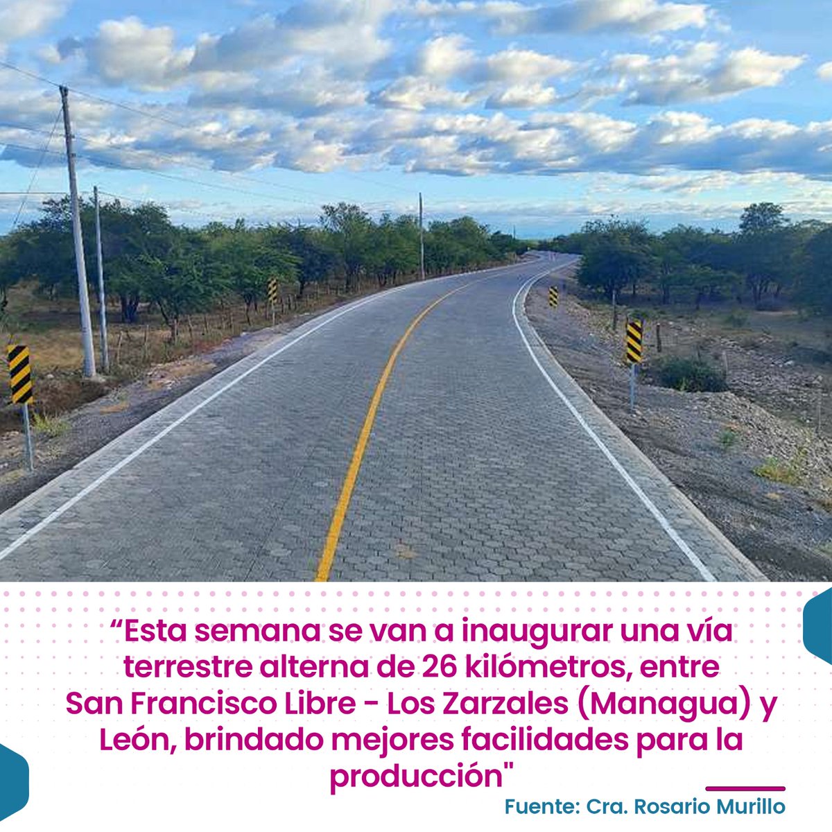 💥🇳🇮🗣La VicePresidente de Nicaragua Compañera Rosario Murillo: Esta semana se va a inaugurar una vía terrestre alterna de 26 kms, entre San Francisco Libre (Managua) y Leon, brindando mejores facilidades para la producción

@Atego16
@RDRFSLN_
@Martha_Elena16

#UnidosEnVictorias