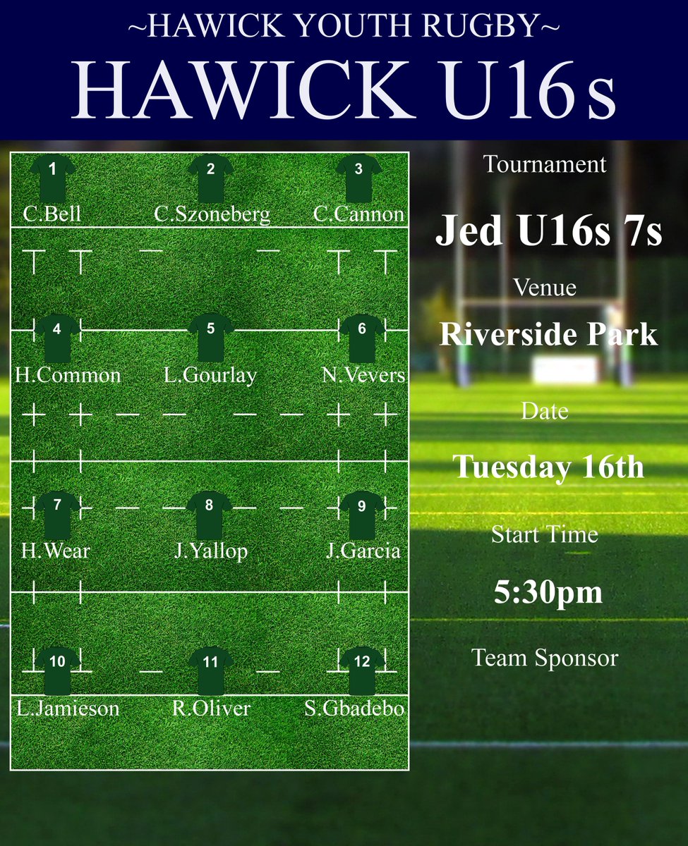 U16s are in action tonight at Jed U16s 7s. Go well lads 💪🏉💚 @HawickU18s @LangholmRugby #HawickYouthRugby #BIHB #AONR