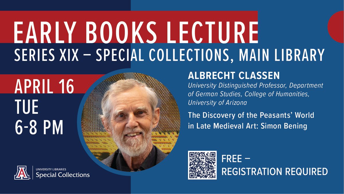 uahumanities's tweet photo. Albrecht Classen, University Distinguished Professor, Department of German Studies, will present "The Discovery of the Peasants’ World in Late Medieval Art: Simon Bening," TOMORROW, 6-8pm, part of the annual Early Books Lecture Series. Info &amp; registration: https://t.co/XC0OsbfJ58 https://t.co/GB0OAawCvh