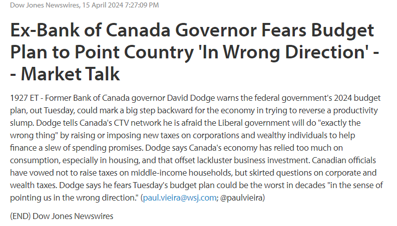 Ex-Bank of Canada governor David Dodge frets that Tuesday's budget plan from Fin Min Freeland could be the worst in decades in pointing 🇨🇦 'in the wrong direction,' should Liberal Govt levy higher taxes on the wealthy, corporations. @VassyKapelos ctvnews.ca/video/c2904329…