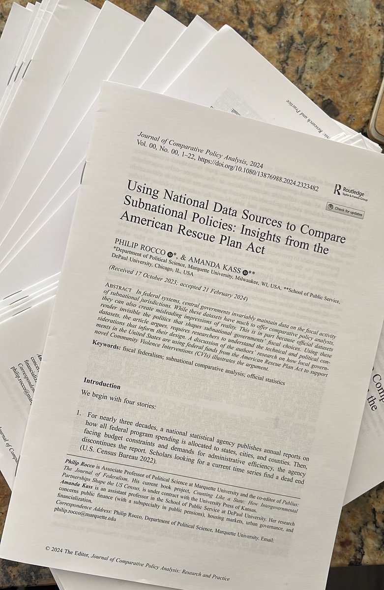 Off-prints of my new @JCPA_ICPA article w/ @Amanda_Kass on the politics of subnational data sources just arrived. Will send these via snail mail to anyone who requests one. tandfonline.com/doi/full/10.10…