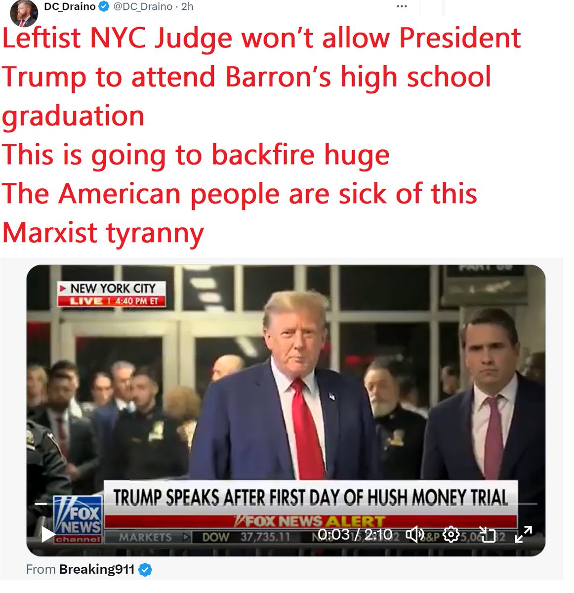 🇺🇸❤️PATRIOT FOLLOW TRAIN❤️🇺🇸 🇺🇸❤️HAPPY MONDAY EVENING !❤️🇺🇸 🇺🇸❤️DROP YOUR HANDLES ❤️🇺🇸 🇺🇸❤️FOLLOW OTHER PATRIOTS❤️🇺🇸 🔥❤️LIKE & RETWEET IFBAP❤️🔥 🇺🇸❤️PRAY FOR TRUMP❤️🇺🇸 Leftist NYC Judge won’t allow President Trump to attend Barron’s high school graduation This is going