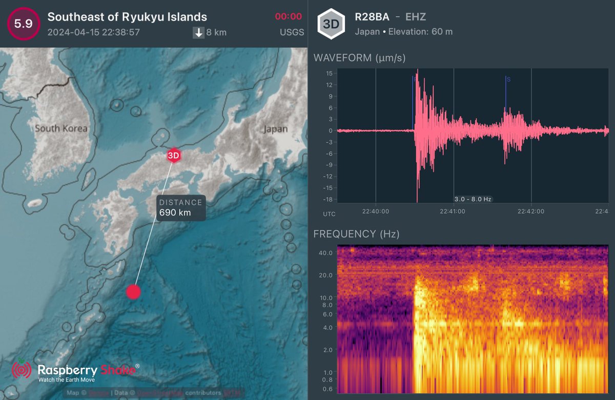 沖縄沖の地震 M5.9
#Earthquake recorded on the #RaspberryShake #CitizenScience seismic network. See what's shaking near you with the @raspishake #ShakeNet mobile app