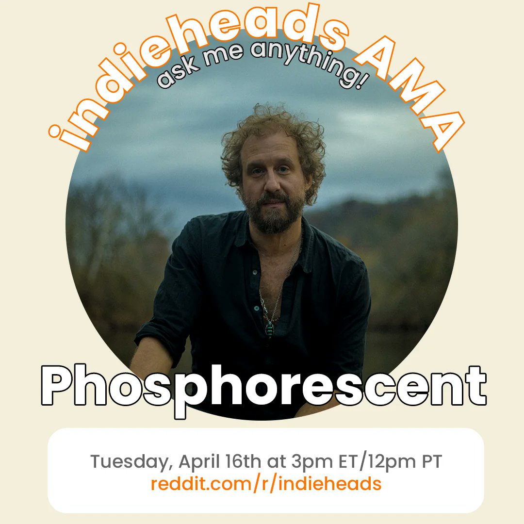 TOMORROW!! Join Phosphorescent for an AMA on Reddit r/indieheads — Tuesday April 16 at 12pm PT / 2PM CT / 3pm ET. reddit.com/r/indieheads/c…