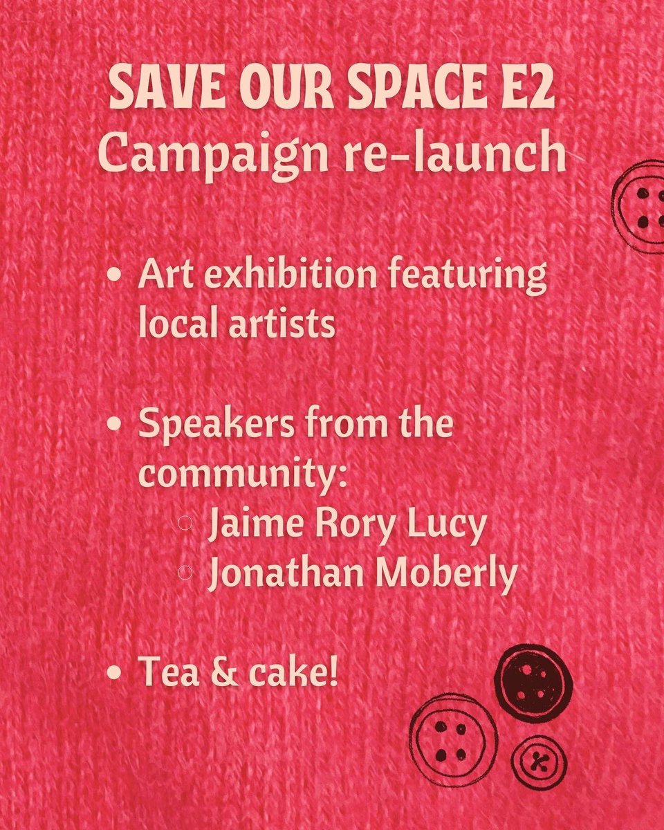 The relaunch of the SOSE2 campaign to save the Canal Club Community Centre starts this Saturday afternoon with an art exhib some fine speakers and campaigners arts n crafts and tea and cakes! EVERYONE WELCOME Come meet your local community 🌱💚🌱 #bethnalgreen @TowerHamletsNow