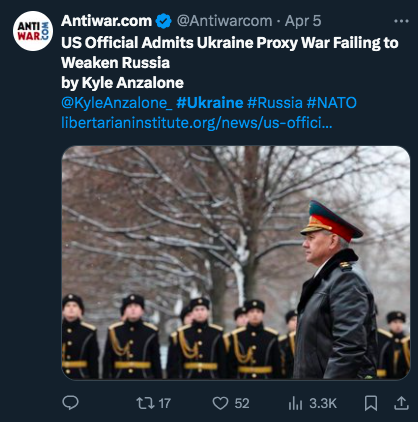 Outside the mainstream press the news about Ukraine is a nonstop deluge of stories about how badly things are going for them. Absolutely criminal how the west pushed this country into sacrificing a generation to a war they always knew was unwinnable.