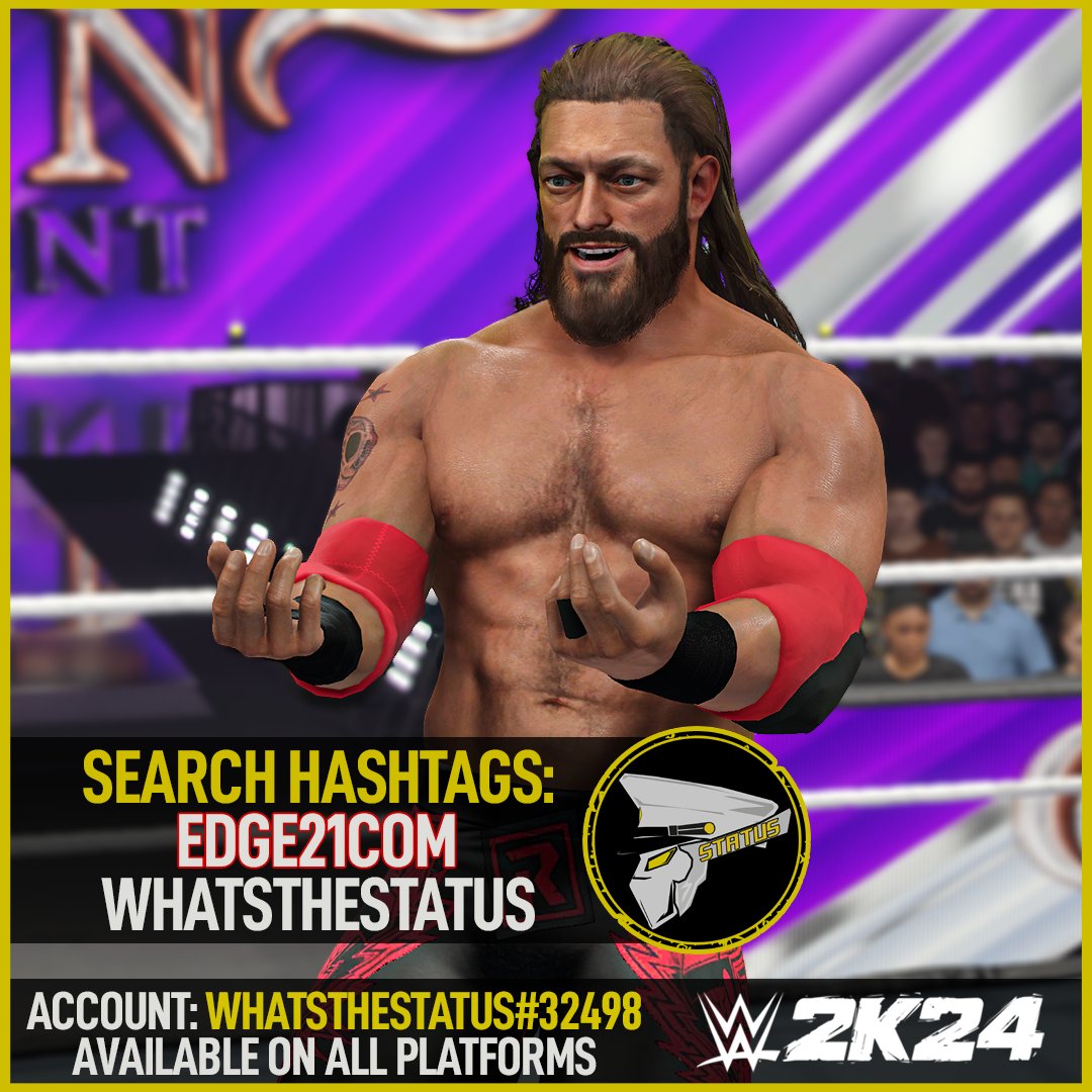 NEW! #WWE2K24 Upload To Community Creations! ★ Edge ★ Search Tag → EDGE21COM or WhatsTheStatus ★ Collaboration with @kaaalua +@HarvAddy +@GameVolt1 ★ INCLUDES ● Custom Portrait ● Hidden Commentary (Edge) ● 2021 Red Attire Note: There is limited commentary lines for…