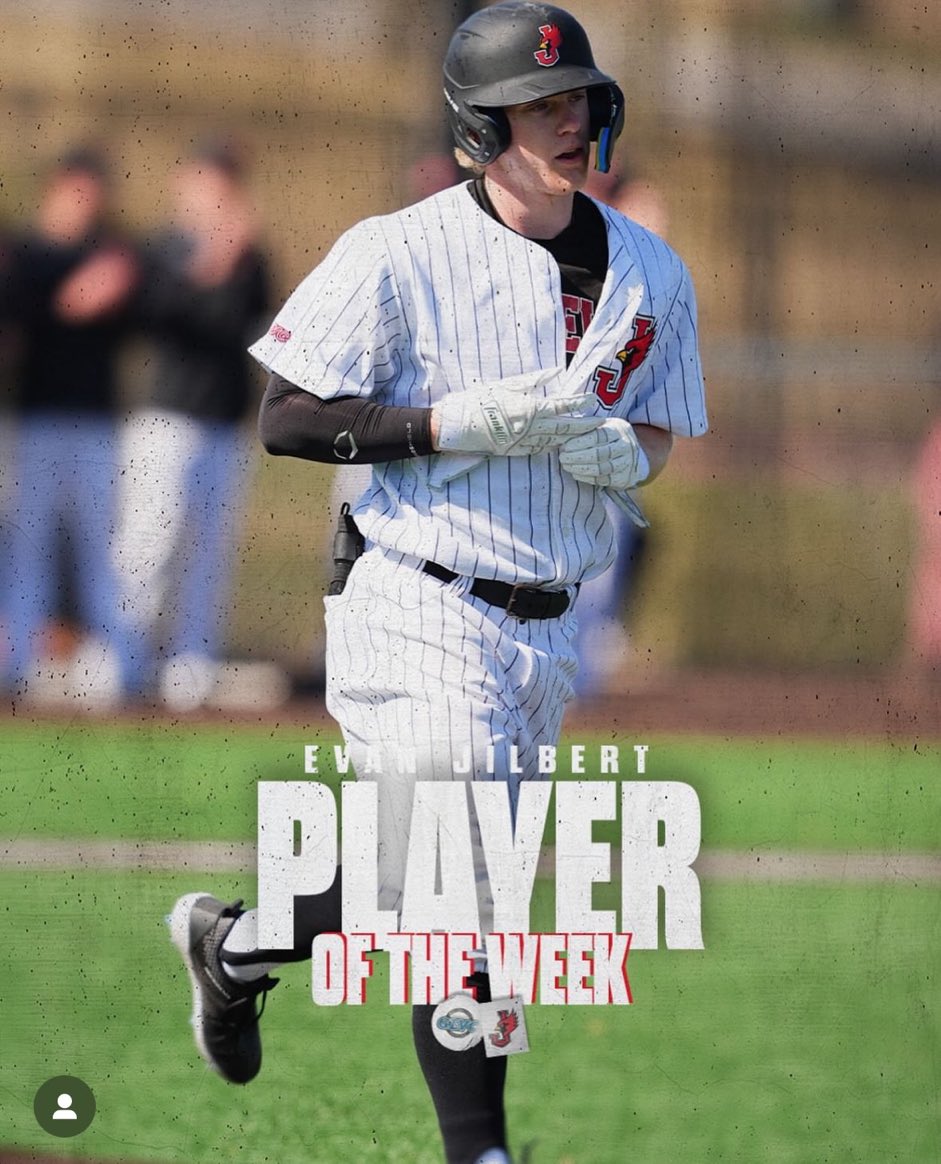 Congrats to Evan Jilbert on being named the GLVC Hitter of the Week: 5 bombs, 18 RBI’s, 12 runs scored, 2 doubles and 4 stolen bases