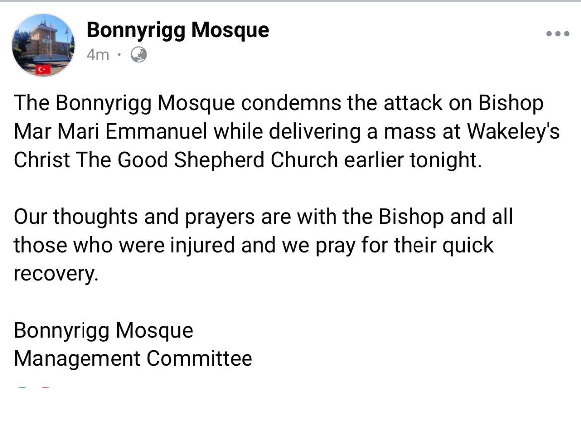 The Australian-Turkish community, its mosques and Islamic associations condemn the terror attack agaist Bishop Mari Mari Emmanuel.