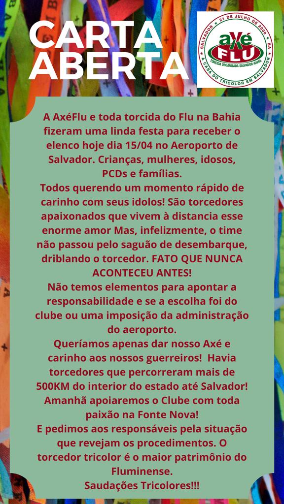 CARTA ABERTA AXÉFLU Sobre acontecimento do aeroporto!