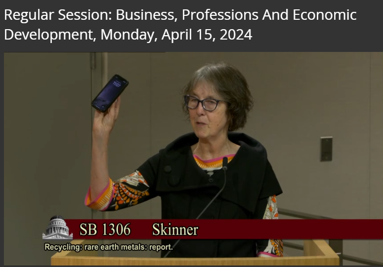 NancySkinnerCA's tweet photo. Excellent! The CA Senate Business, Professions & Econ. Development Committee today approved my #caleg #SB1306 - New Market to Reclaim Rare Minerals - on a 12-0 vote. SB 1306 is designed to start a statewide effort to recover & reuse rare & precious metals needed for green energy. https://t.co/S2X9brtSLy