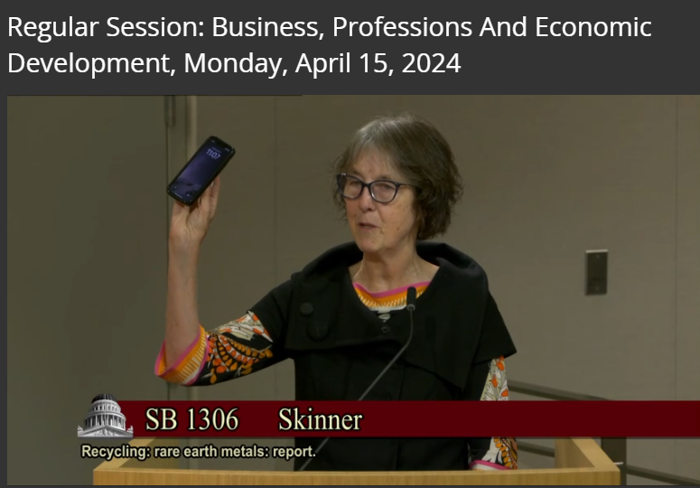 Excellent! The CA Senate Business, Professions & Econ. Development Committee today approved my #caleg #SB1306 - New Market to Reclaim Rare Minerals - on a 12-0 vote. SB 1306 is designed to start a statewide effort to recover & reuse rare & precious metals needed for green energy.