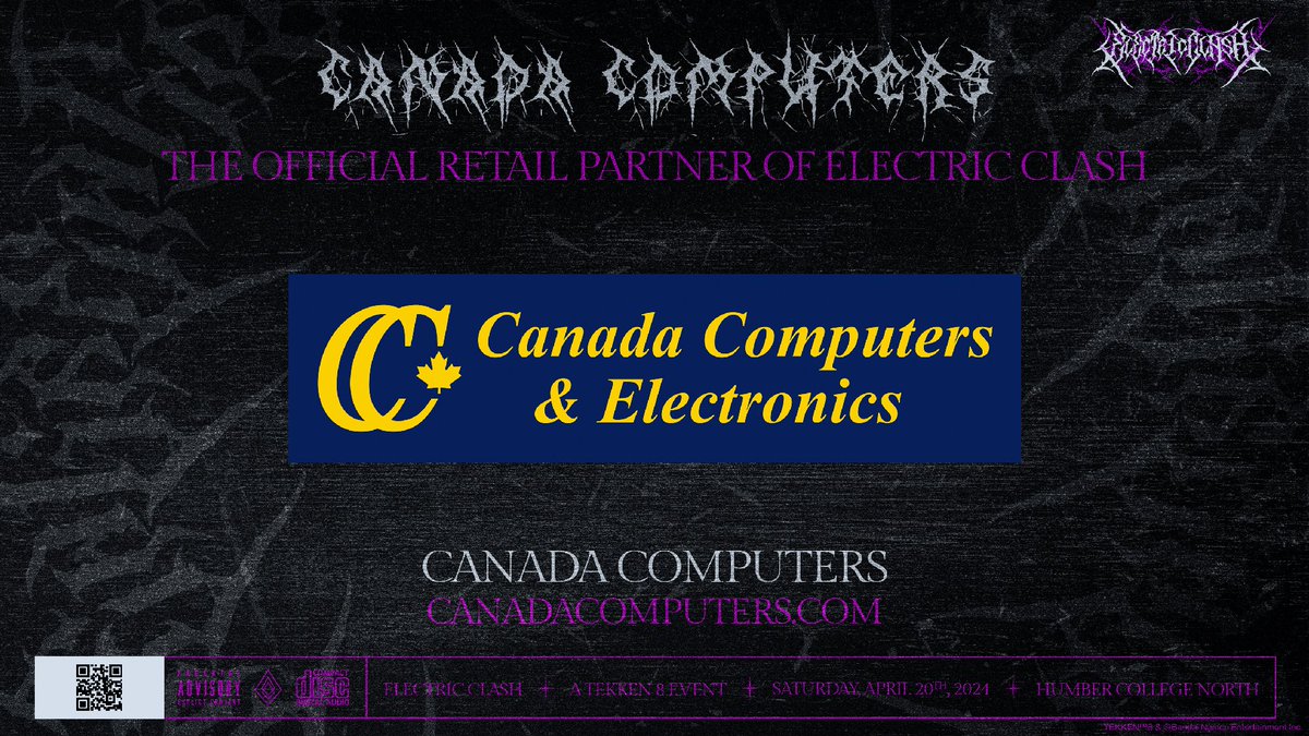 Rolling out our partnership roster for #ElectricClash2024 Starting with our first partner of for EC2024: @CC_Deals Canada Computers will be the official retail partner of Electric Clash and they will have a booth on the show floor for people to try out #TEKKEN8