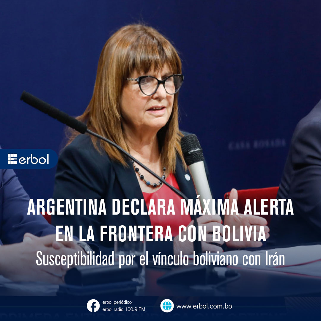 ErbolDigital's tweet photo. La Ministra de Seguridad de Argentina señala que tienen el máximo nivel de alerta en la frontera con Bolivia, porque es un país que firmó memorándum con Irán.

MÁS INFORMACIÓN: https://t.co/ou2qLoEn7S https://t.co/u07CG5FZCB