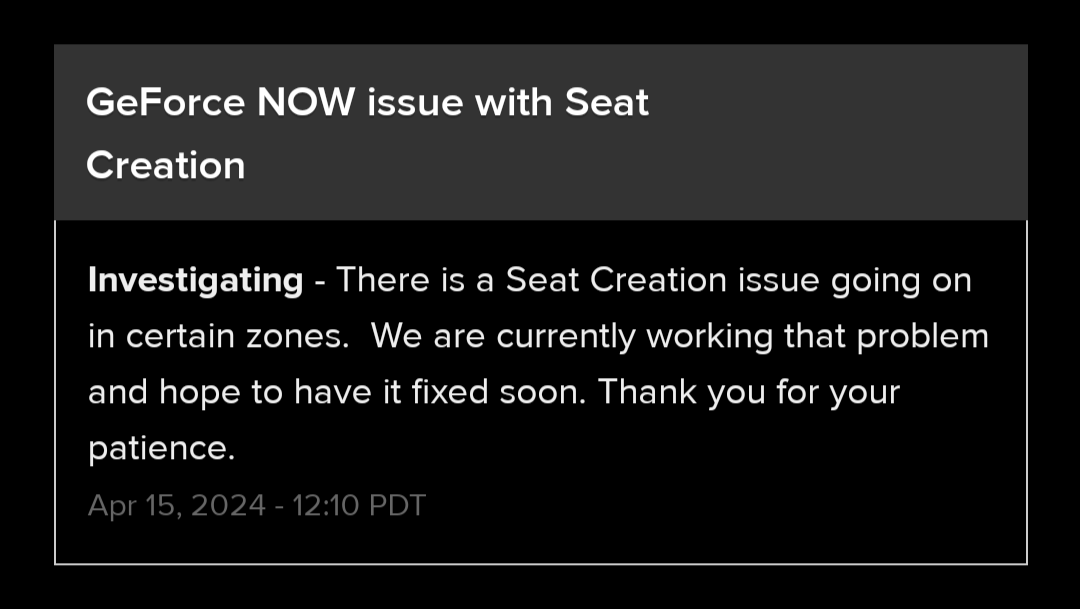 Wow, didn't know the issue has been happening for almost 5 hours 🤔

#GeForceNow #GFNShare #GFN #CloudGaming
