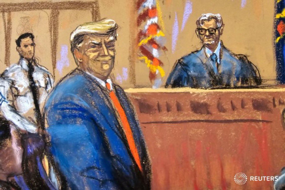 Donald Trump looks like he has 25' pythons for arms in this court sketch. 😂😂