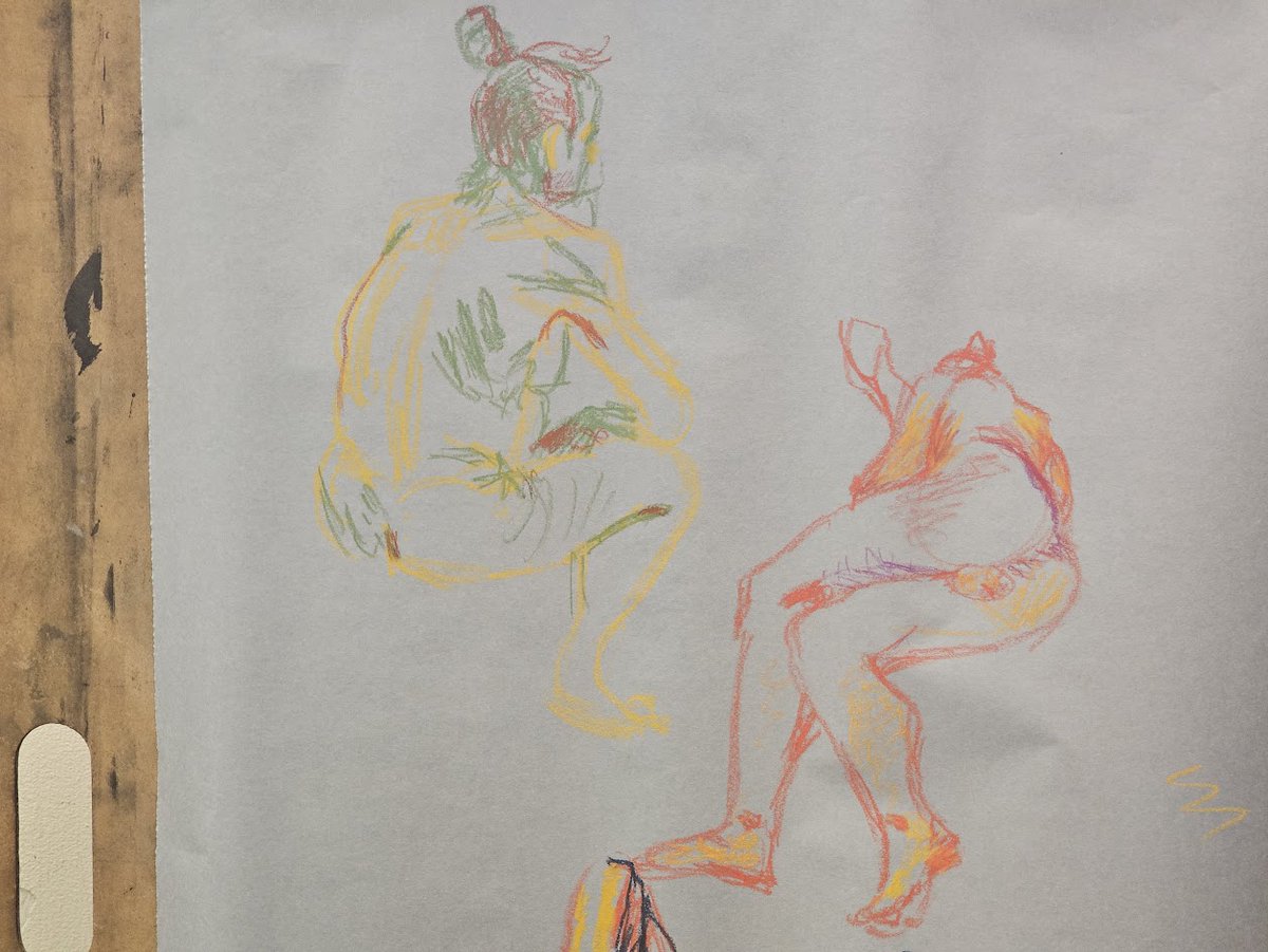 figure drawings w/ oil pastel. First one was uhhh little over 2 hours(?), two 10min, and a couple of 5s.