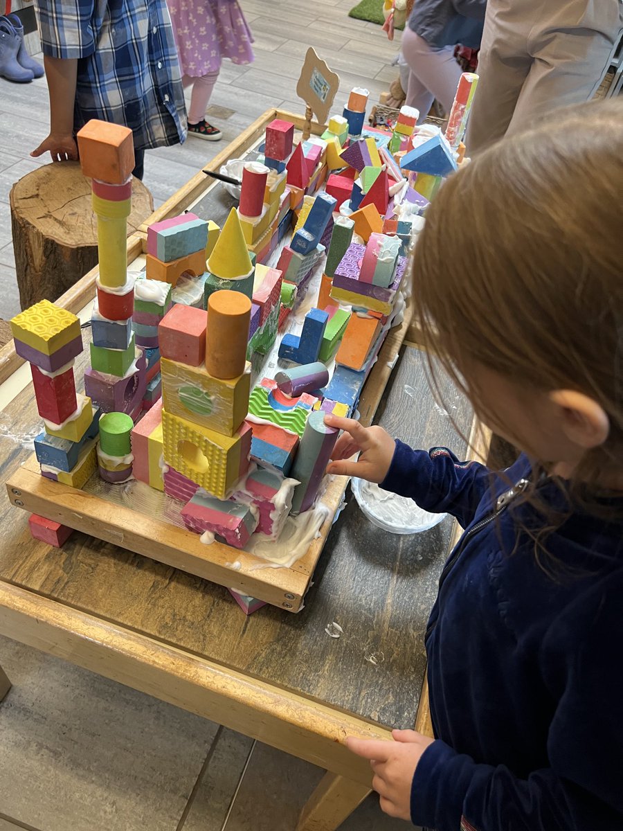 It was the making of a very detailed castle this morning using foam blocks and shaving cream.