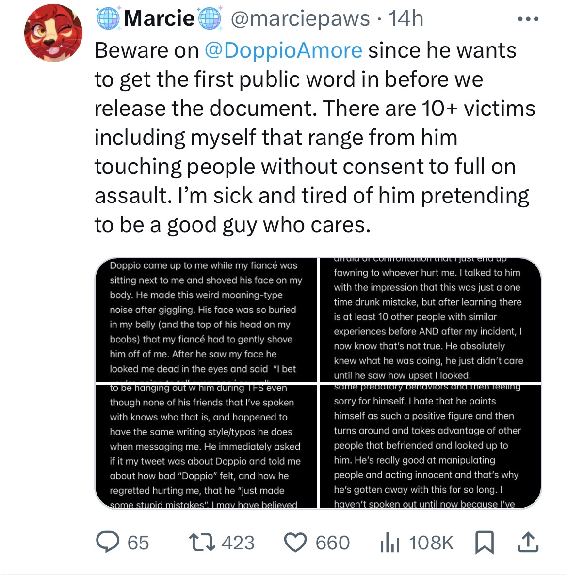 Marcie’s thread was posted Apr 15, about 2 days after Doppio’s post. Someone on Doppio’s post said that Doppio’s post aged like milk. News and posts can spread quite fast. 29k vs 108k views in 2 versus 0.6 days.