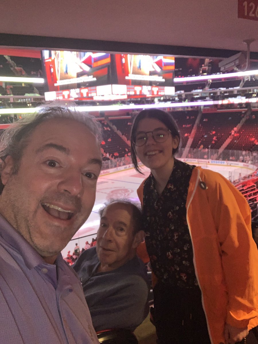 My dad taught me hockey. Hadn’t been to a Red Wings game in 13 years or so though. I got him to the Pizzarena tonight. Three generations of Cohn. #lgrw