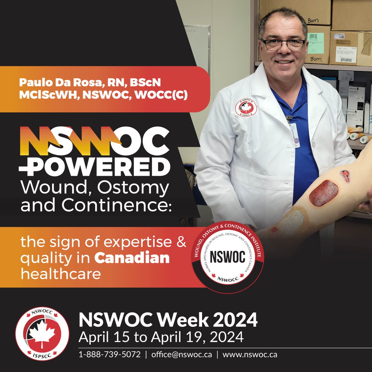 Paulo Da Rosa, RN, BScN MClScWH, NSWOC, WOCC(C) is #NSWOCPowered as he prepares for staff education on lower leg assessment. Show us how you're celebrating #NSWOCs using the hashtag #NSWOCPowered! ------- Read more about NSWOC Week at nswoc.ca/post/nswoc-wee…