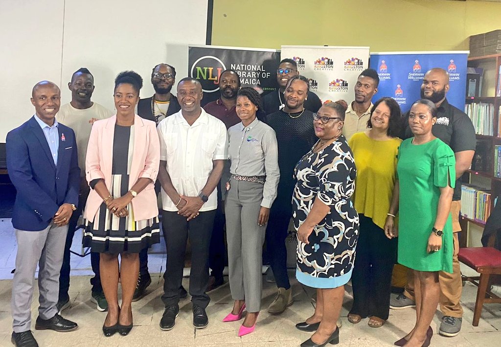 dempsterchung's tweet photo. Happy World Art Day! Celebrated with artists from Paint the City as rhey entered their art into the digital archive of the National Library of Jamaica. Great to have the support of Mayor Swaby, @ksamcorp @TEFJamaica @sw_jamaica today
#ArtDistrict
#DowntownKingston
#OneDowntown https://t.co/D3ArWHmG66