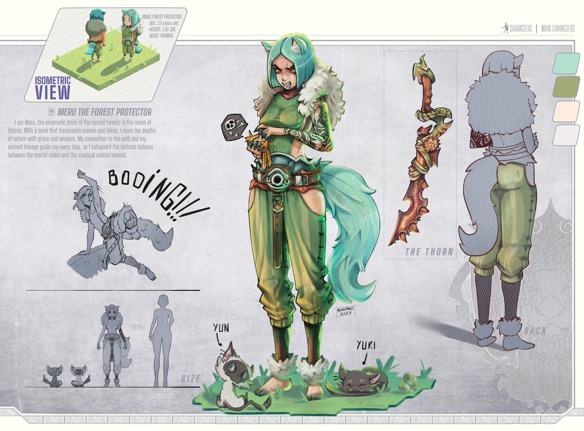 I am Meru, the enigmatic druid of the sacred forests in the realm of Eldoria.
#originalcharcter #characterdesign #dungeonsanddragons #kenaphus #digitalart #fantasyart #animecharacter #pixelart