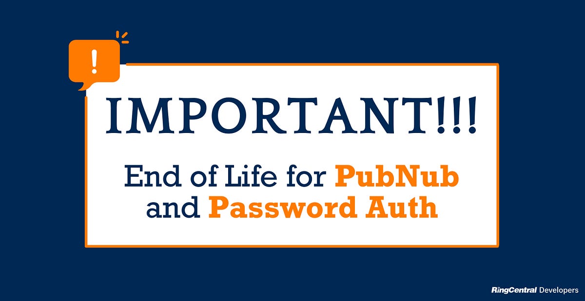 RingCentralDevs's tweet photo. ⚠️ Important update for RingCentral Developers: Support for #PubNub event delivery and Password Auth (#ROPC) has officially ended last March 31, 2024. Our engineering team will start disabling support in a few days. Ensure your systems are prepared. 

https://t.co/GHSJzw1OvQ https://t.co/ebF04xpGXp