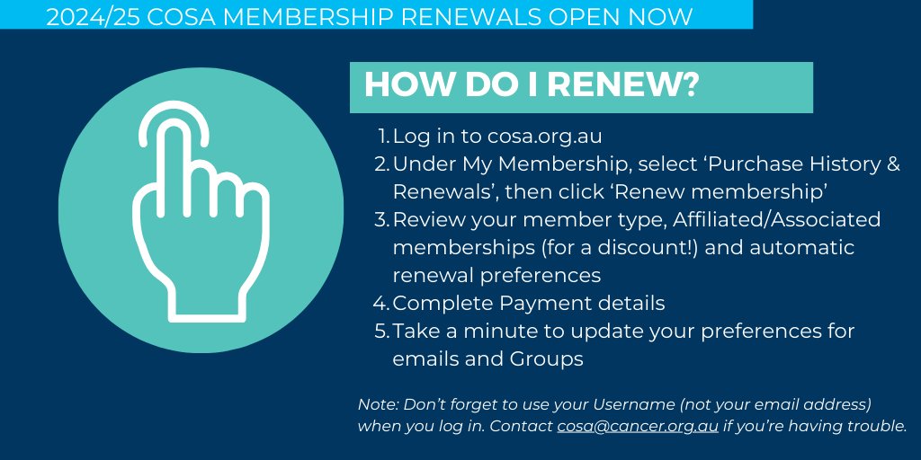 These steps show how to renew your COSA membership. Don't forget 2023 member rates are available for your 2024-25 membership until 30 April 2024! Start by logging in: bit.ly/4cI0nc3