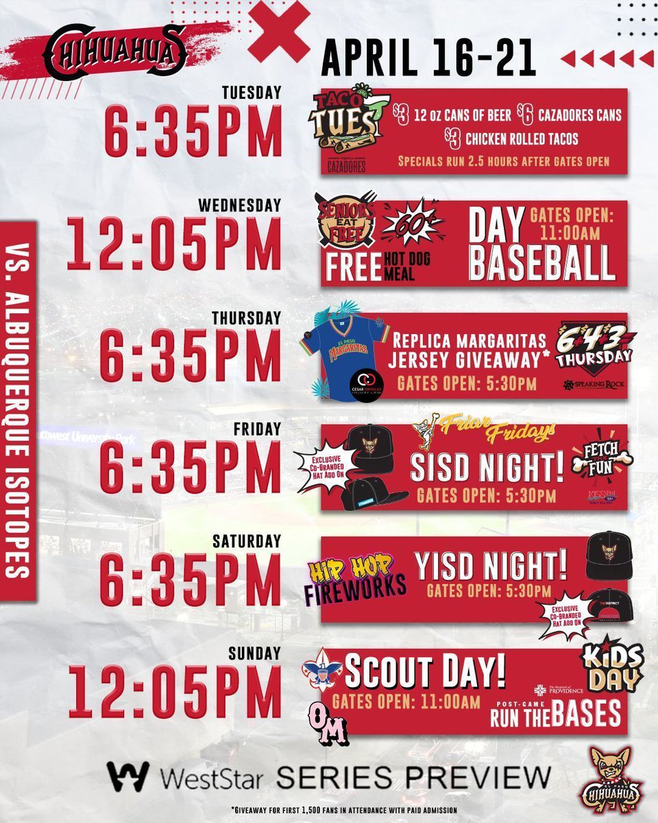 Here's what we have planned for our second homestand against the Isotopes. Join us for all the fun we have planned, purchase tickets below. buff.ly/3TRRtQw
